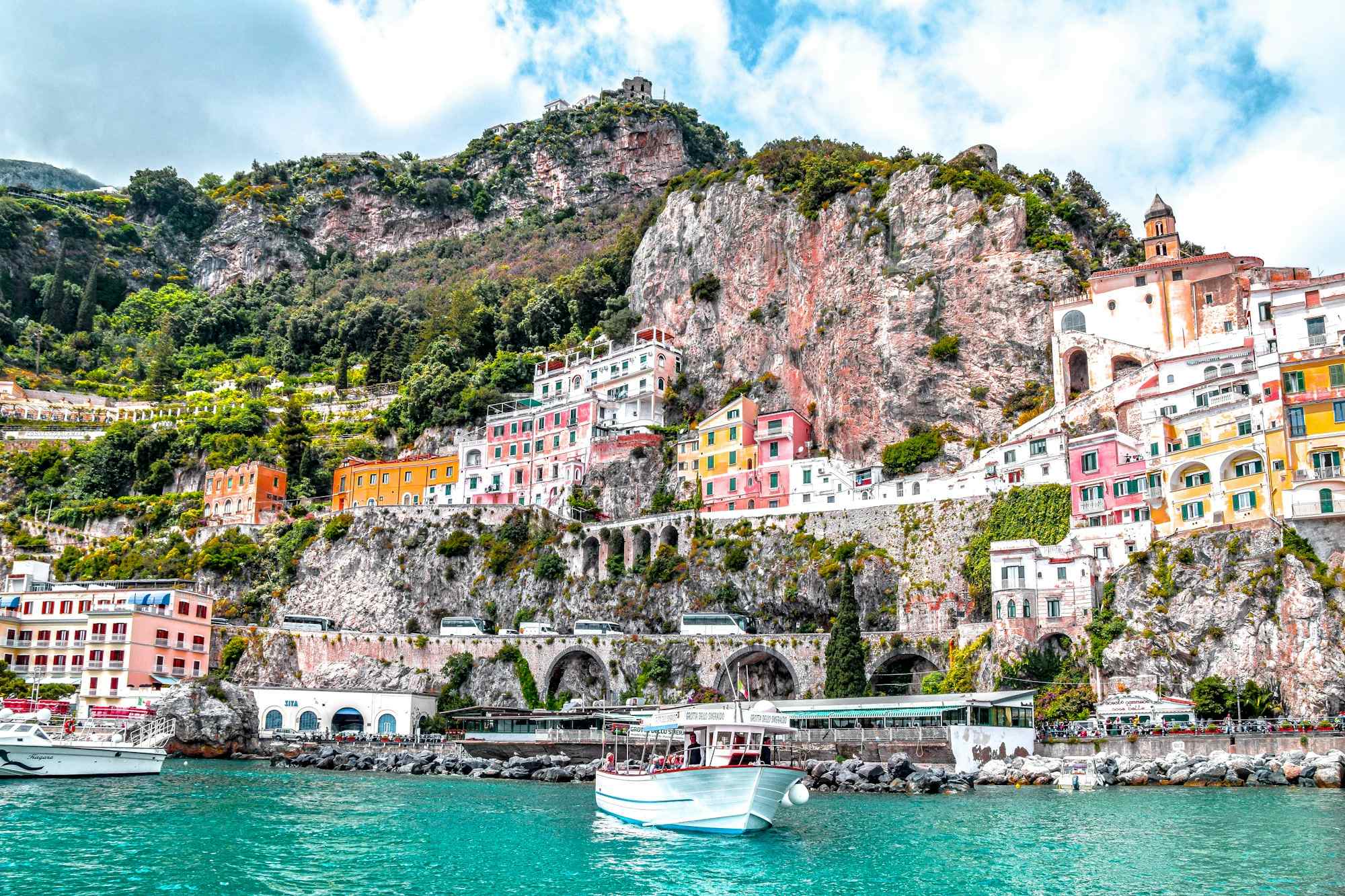 A cliffside town above the sea